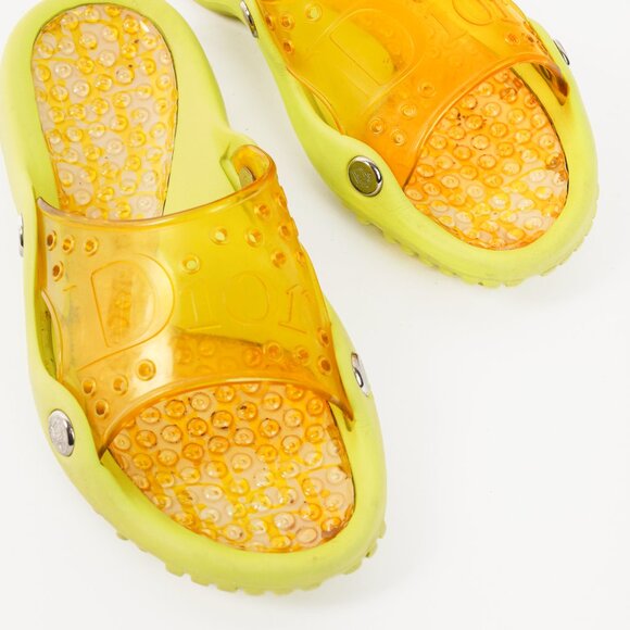 Dior Y2K Yellow Perforated Logo Rubber Slide Sandals - Picture 6 of 11